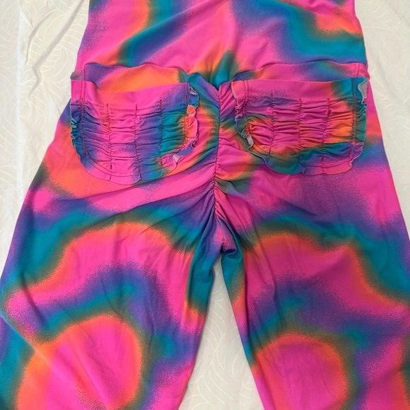 Vibrant Pink and Orange Tie-Dye Leggings - Picture 2 of 5